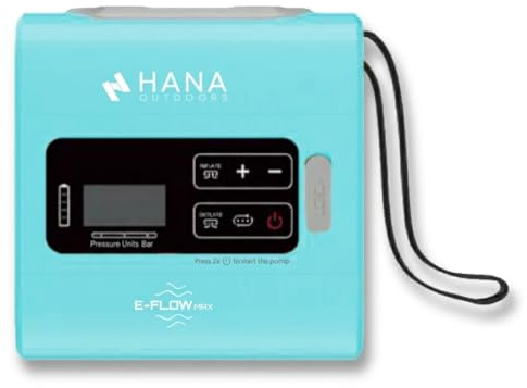 HANA E-Flow Max Pompe Électrique sur Batterie 5200 mAh, Pompe Sup Gonfleur 22 PSI, Bi-Moteur Rapide, Fonction Gonflage et Dégonflage, Écran LCD, 6 Embouts pour Stand Up Paddle, Kayak, Tente