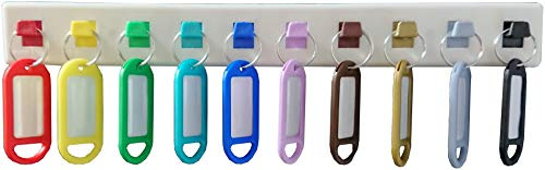Merriway BH06981 White Wall Mounted Hanging Multi Key Rack Holder Organiser, Self Adhesive with 10 x Coloured Plastic Tags