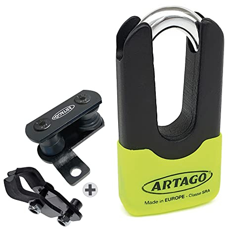Artago 69X5 Pack Bromsskivlås Stöldskydd Hög Säkerhet + Hållare för Ducati Monster Diavel, Homologerad SRA, Sold Secure Gold, ART4