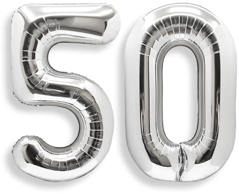 AULE Luftballon Zahl 50 Silber 40 Zoll Folienballon Helium 0-60 Geburtstag | XXL 101 cm Silber Luftballon Zahlen Groß Zahlenballon für Geburtstag Abschluss Jubiläum Dekoration