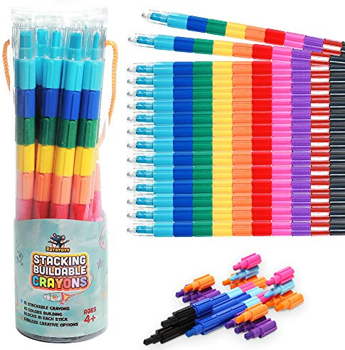 Ratatoys Stacking Crayons, 15 pc Set, Buildable and Stackable for Drawing, Coloring, or Arts and Crafts, Large Preschool Friendly Connect Pieces, Party Favor and Classroom Fun
