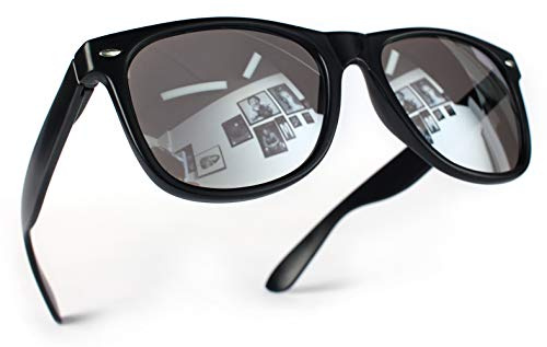 Miobo Retro solglasögon, speglade nördsolglasögon för män, kvinnor och barn, 6 färger, klubbsolglasögon, matt ram, UV400-filter, CAT 3, unisex, svart silver, L