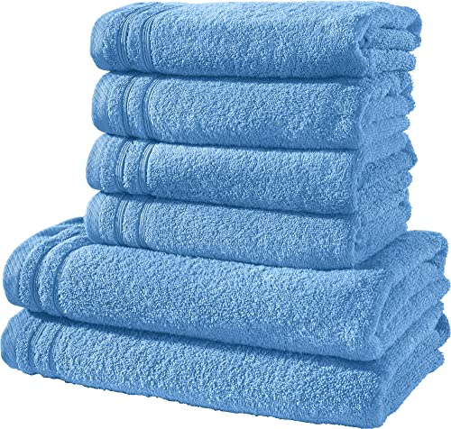 Erwin Müller Handtuchset, Frottierset Heidelberg 6-TLG. 100% Baumwolle hellblau - leichte Qualität, saugstark, schnelltrocknend, kompakt - ideal für Sport, Strand, Reisen