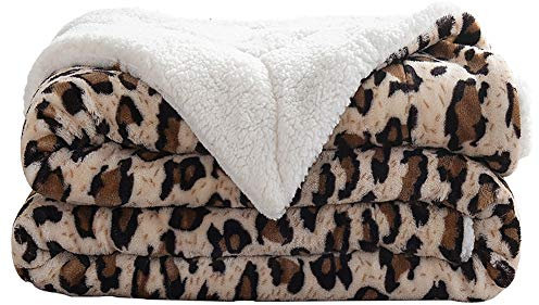 Lsimeru Kuscheldecke Flauschig Warm Leopardenmuster Wendedecke Sherpa Fleece Dicke Qualität Doppelpack Lammfelloptik Weich Lammfelldecke Sofadecke 100x120