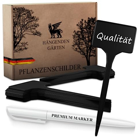 R&M Orient 60er Set Pflanzenschilder mit Marker – 15 cm lang Kunststoff Pflanzenstecker Stecketiketten Kräuterschilder für Beet Garten Blumen Kräuter Pflanzen – Wetterfest Wasserfest (Schwarz)