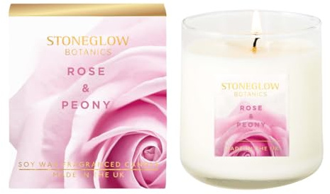 Stoneglow Botanic Bougie parfumée Rose et pivoine dans un pot en verre 190 g