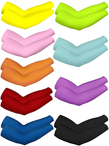 Bememo 9 Pairs UV Protection Sleeves Cooling Sleeves Long Arm Covers Arm Sleeves for Men and Women (Mixed Colors)