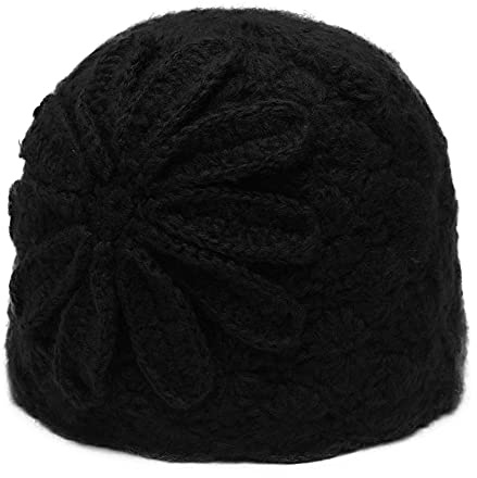 ZLYC Damen Winter Vintage Wolle Strickmützen Beanie Bowler Hut | Gehäkeltes Blumen Leicht und Warm