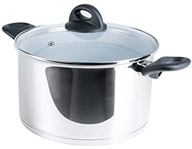 Genius Cerafit Steel - Pentola in acciaio inox, 24 cm + coperchio in vetro, con capacità di 6 l, per tutti i piani cottura e a induzione, fondo sandwich con anima in alluminio