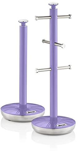 Swan SWKA1054PURN Retro Kitchen Towel Pole and 6 Branch Mug Tree, Purple