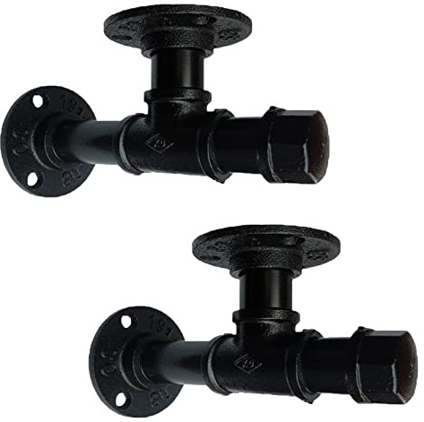 Rohr Regalhalterungen 2 Stück Schwarze Gusseisen Schwerlast Regalträger 25 mm Rohrdurchmesser Industrielle Metallhalterungen für Küche, Schlafzimmer, Geschäft, mit Schraube