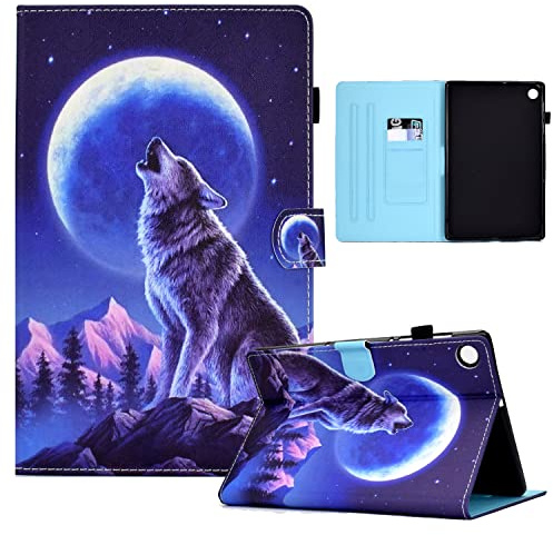 CXTCASE Custodia per Samsung Galaxy Tab A8 2021/2022 10.5 (SM-X200/SM-X205/SM-X207),PU Intelligente Tablet Cover Samsung Galaxy Tab A8 2021,Tablet Custodia con Slot per Schede,Lupo Della Notte