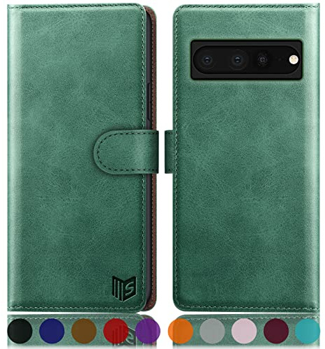 SUANPOT [RFID Schutz für Google Pixel 7 Pro 5G Hülle PU Leder Handyhülle Lederhülle Klapphülle Kartenfach Flip Cover für Pixel 7 Pro Handy hülle Leather Wallet Phone Case Hellgrün