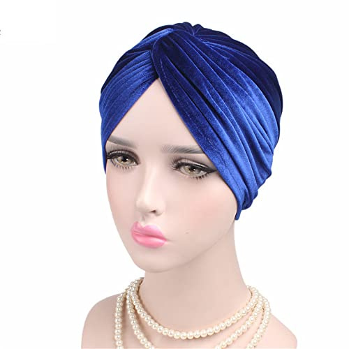 GIVBRO Turbante elástico Gorras Vintage Sombreros de terciopelo Envoltura de pelo Gorra Quimioterapia Diadema para pérdida de cabello Gorro de noche para mujer, vestido azul marino
