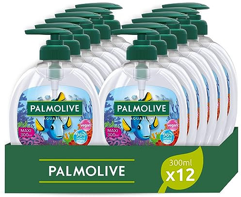 Palmolive Sapone Liquido Mani Aquarium 12x300ml I Protezione contro i batteri I Vegano | 97% con formula biodegradabile | Ingredienti al 96% di origine naturale* I Dermatologicamente testato