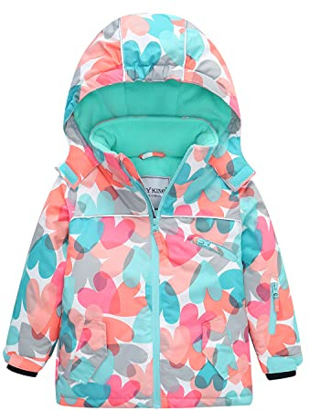 Mädchen Wasserdichte Skijacke mit Kapuze Winddichte Fleece Schneejacke Kinder Outdoor Bergsteigen Trekking Regenjacke Ski Winterjacke Schnee Snowboard Wintersport Softshell Mäntel Neon Orange 110