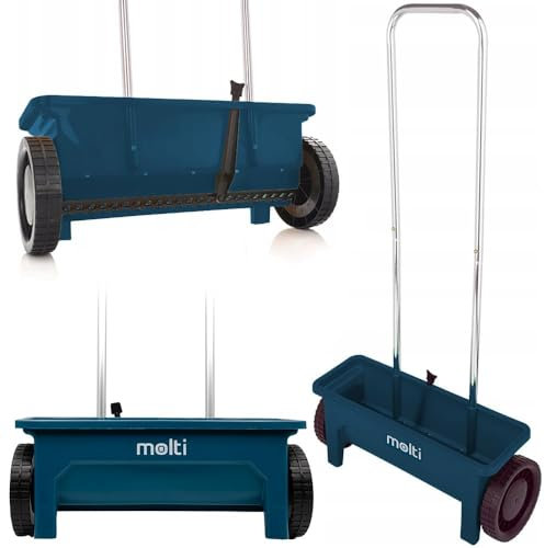 molti Streuwagen Sämaschine 3L 12L 14L Handstreuwagen mit Doppelschubbügel Rasensämaschine Düngerstreuer Salzstreuer Streuer Saatgutstreuer für Rasendünger, Streusalz Rasensamen (12 Liter, Blau)