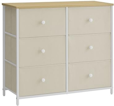 SONGMICS Kommode, Schrank, 6 Stoffschubladen, Metallgestell, Aufbewahrungsschrank, für Kinderzimmer, Schlafzimmer, Flur, kamelgelb-cremeweiß LTS323W01