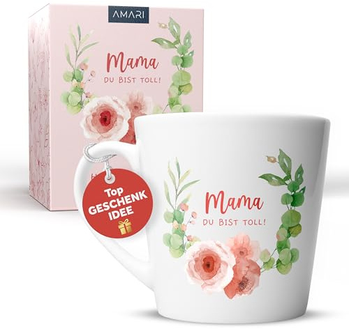 Amari ® Mama Tasse Mit Blume - Geburtstagsgeschenk für Mama - Muttertagsgeschenk - Beste Mutter Geschenk - Teetasse