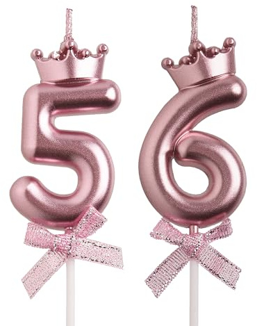 AOOLADA 56th 65th Birthday Candles, Rose Gold 65 56 Year Old Cake Topper Number Birthday Candles, Birthday Party Decorations Gifts for Women Men