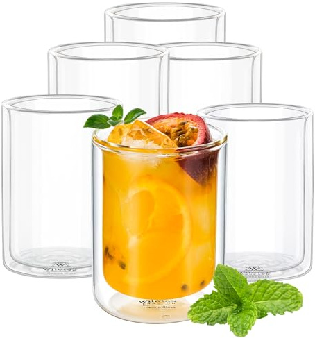 Wilmax | Thermogläser | 200 ml | 6er-Set | Doppelwandige Gläser für Wasser, Tee, Kaffee, Cocktails | Teegläser & Kaffeegläser | Gläser für Heiß- und Kaltgetränke | Wassergläser | Spülmaschinenfest