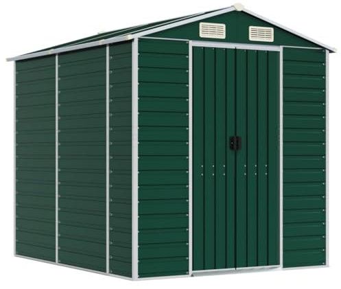 vidaXL Garden Shed in Green - Multifunctional Outdoor Storage Solution Made of Galvanised Steel, Ample Room for Tools, Furniture and More