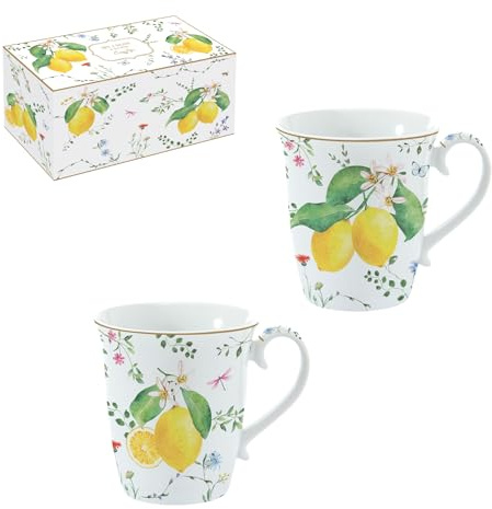 Easy Life COFFRET 2 MUGS 27,5CL EN PORCELAINE FLEURS ET CITRONS