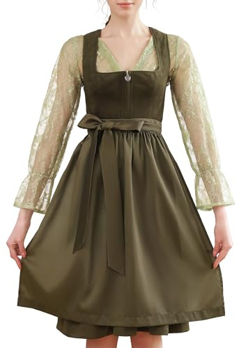 EIISSION Dirndl Donna Vestito Oktoberfest Costume Outfit Verde Tirolese Vestito Bavarese Abito Costumi Dirndl Tradizionale Germandress Gonna Set di Tre Pezzi 44