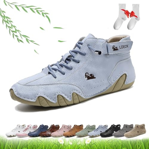 Bottes Hautes Faites à la Main for Femmes, Chaussures Beck for Femmes Marche Pieds Nus Bottes Chukka légères et Respirantes Mocassins Plats for la randonnée et la Marche(Light Blue,39 EU)
