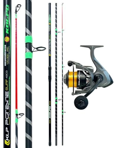 Kolpo Kit da Pesca in Mare Surfcasting con Canna 4.20 mt 200 gr Mulinello e Filo - Kit Surfcasting