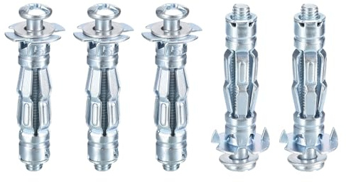 DTGN M5x37mm Hollow Wall Anchors - 5 Pack - Good for Hollow Wall Plaster Walls - Carbon Steel Hollow Drywall Anchors Screws, Silver
