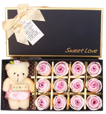 Holdes Petali di rosa da bagno, barra di sapone da bagno profumata petali | di di rosa - barra di sapone rosa a forma di petali con orso, barra di sapone rosa regalo per la festa