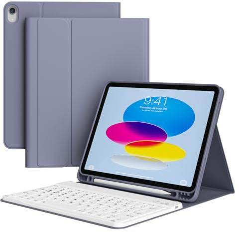 KVTVOU Keyboard Case for iPad (A16) 11th Gen/iPad 10th Gen, Purple | Magnetic Removable Bluetooth Keyboard for iPad (A16) 11/10 Gen, Four Corners Anti-Fall TPU Shockproof Cover, Auto Wake/Sleep