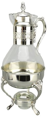 Glass Coffee Pot Set, 1 Set Vintage Turkish Coffee Pot Glass Tea Kettle for Home and Office Use, Vintage Style Hot Cold Tea Kettle Heatable Water Pitcher with Lid and Cup (Silver)