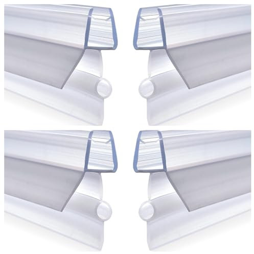 4PCS Non-Slip Buckle Design Sealing Shower Door Bottom Strip Fits 4-6mm Leak-Proof Easy Cutting Water Stopper for Frameless Glass Bathroom Door 27.55In