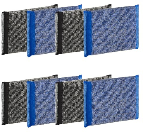 Maya Edelstahl-Schrubber für Küche und Edelstahl, reinigt ohne Kratzer, hinterlässt Keine Faserreste, Maße 13 x 9 cm, 8 Stück (Blau und Schwarz)