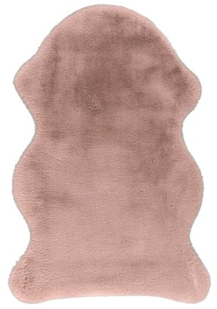 carpet city Kunstfell-Teppich Hochflor Wohnzimmer, Kamin - Fellförmig 60x90 cm - Einfarbig, Puder-Pink - Kuschlig-weicher Bettvorleger Schlafzimmer - Polyester - rutschfeste Unterseite