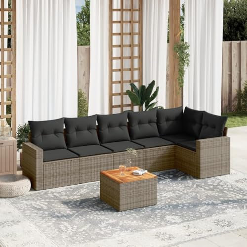 Iiaky 7-TLG. Garten-Sofagarnitur mit Kissen Gartengarnitur Set Lounge MöBel Outdoor LoungemöBel Balkon Grau Poly Rattan - 3224135