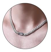 Esmoly Kette Herren Silber Edelstahlkette Halsketten Necklace Personalisierte Name Cuban Chain 6.5mm Geburtstage Weihnachten Geschenke für Männer Junge 16-24 Inches (Silber)