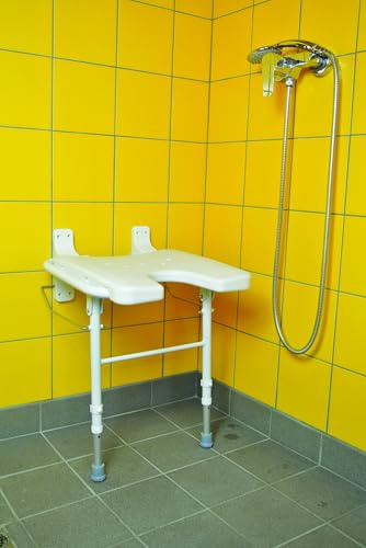 Identités, Siège de douche relevable Açores, Securise la Douche, Idéal Personnes Agées, Découpe Anatomique, Poids Max 130 kg, Fixation Murale Robuste, Hauteur Réglable, Compact, Repliable