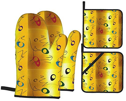 4 Stück Ofenhandschuhe Set Gold Theatre Kochhandschuhe Doppelschicht Topfhandschuhe Wasserfeste Grillhandschuhe, Für Mikrowelle, BBQ, Cafe