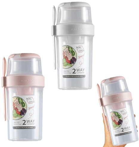 WJWINER Tasse de céréales portable avec cuillère, 2 pièces tasse pour céréales à Go, récipient yaourt salade, tasse yaourt to Go, yaourt fruits conteneur, yaourt, fruits, salade