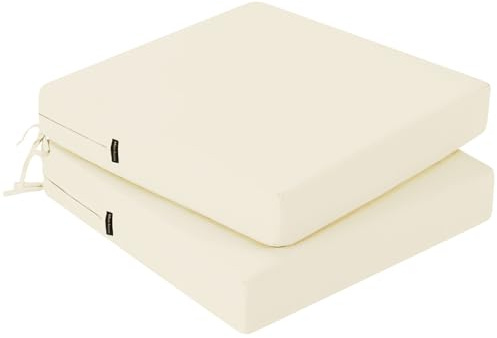 PRIMEPATIO Lot de 2 coussins de chaise d'extérieur imperméables en rotin avec attaches - 7 cm d'épaisseur - Pour meubles d'extérieur - 40 x 40 cm - Beige