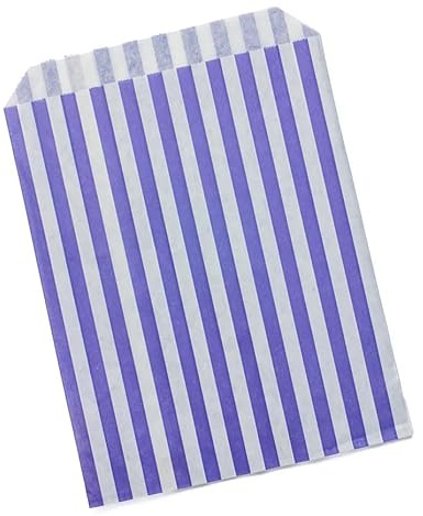 Sabco - 100pcs Striped Paper Bags - Pick N Mix Bags (Purple, 5x7)