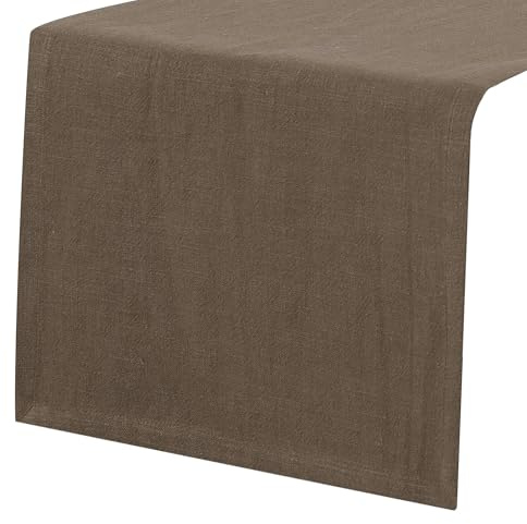 chambry Premium Tischläufer 100% Leinen Stonewashed - Handarbeit Made in Germany - natürliche und hochwertige Tischdekoration aus Naturmaterial - Braun 30cm x 135cm