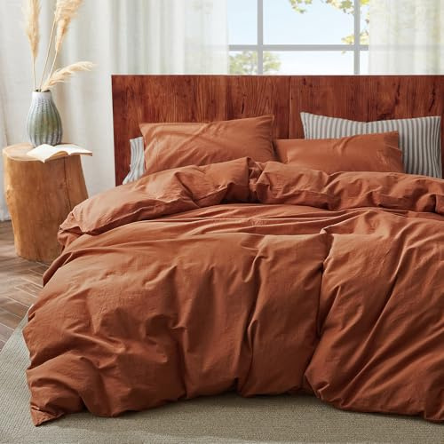 OnlySet 2Pcs Organic Linen Duvet Cover Twin Size, 100% French Linen from Normandy, Soft & Durable Terracotta Bedding Set Comforter Cover with 1 Pillowcases, 1 Duvet Cover with Zipper