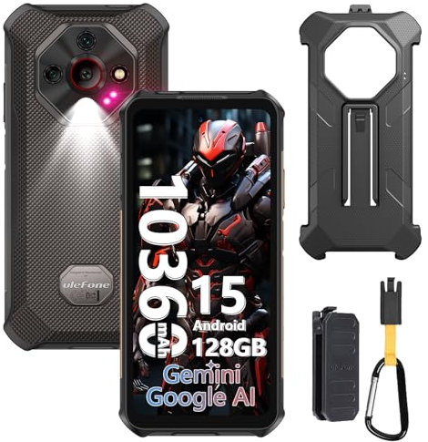 Ulefone Armor X16 Rugged Smartphone (2025), 10360mAh 33W Android 15, 12GB+128GB/2TB MTK Helio G91 AI Mobile Phone Unlocked, 48MP+20MP Night Vision, 6.56 3-Card Slot NFC IP69K Waterproof Phones