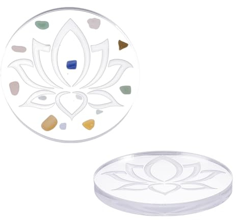 UNICRAFTALE Posavasos redondos de acrílico transparente con diseño de disco transparente con cristales, platos grabados, flor de loto, 9,9 x 0,9 cm, para mesa de café, protección de escritorio