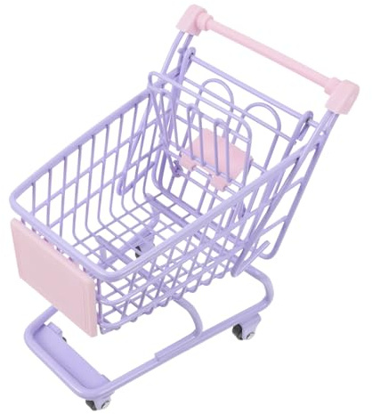 Mini Shopping Cart Lavender Plastic and Iron Desktop Decor | Boys and Girls Shopping Trolleys 3-4 Years, Holder for Small Items, Game Playing and Storage Use
