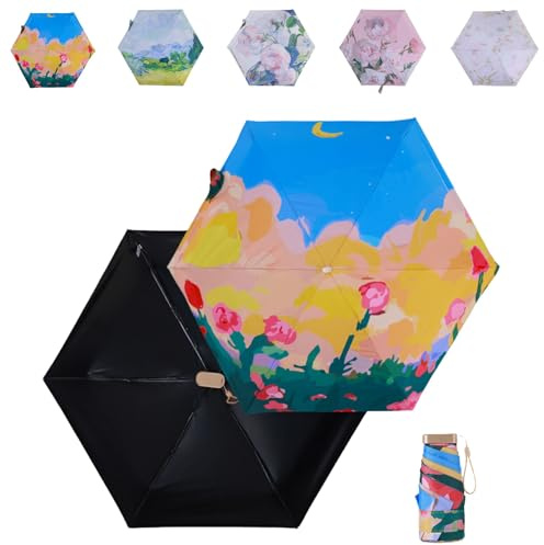 Tirimbeles® Paraguas Pequeño | Sombrilla de Mano Plegable y Compacto | Mini Sombrilla Protección Solar y Lluvia | Fácil de Guardar | Paraguas de Viaje, Bolsos Pequeños y Escapadas (Amapolas)